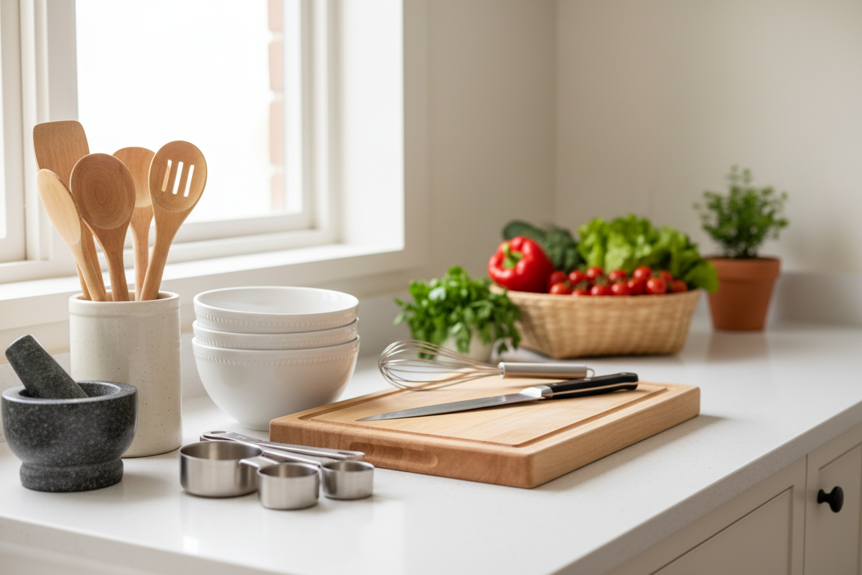 Cuisine simple avec des outils pour préparer la nourriture